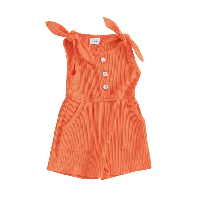 EYIIYE Toddler Girls Summer Rompers 6M 1T 2T 3T 4T Kids Solid Color Sleeveless Overalls Ribbed Knitted Jumpsuit Shorts Baby Button Bodysuits Suspender Shorts Infant Loose Casual Clothes