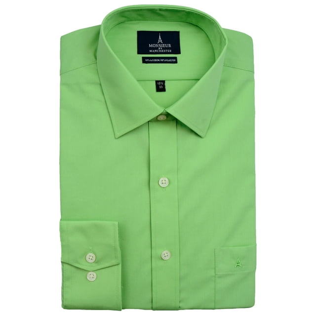 Monsieur Camisa de Vestir Regular Fit Verde Limon, 16" Cuello 34" Manga Monsieur 13054X