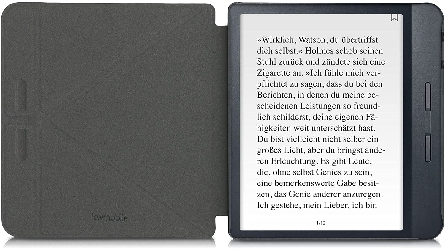 Slim Fabric Cover kwmobile Origami Case Compatible with Kobo Libra H2O Dark Grey 