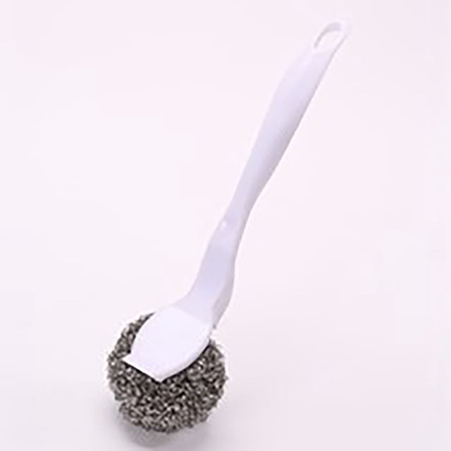 WHEANG 1PCS Scrubber With Handle Comes 1PCS Short Handle Stainless Scrubber With 1PCS Replacement Wire Scrubber For Pots And Pans