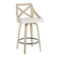 thumbnail image 3 of Charlotte 26" Farmhouse Fixed Height Counter Stool With Swivel In White Washed Wood And Cream Fabric - Set Of 2, 3 of 13
