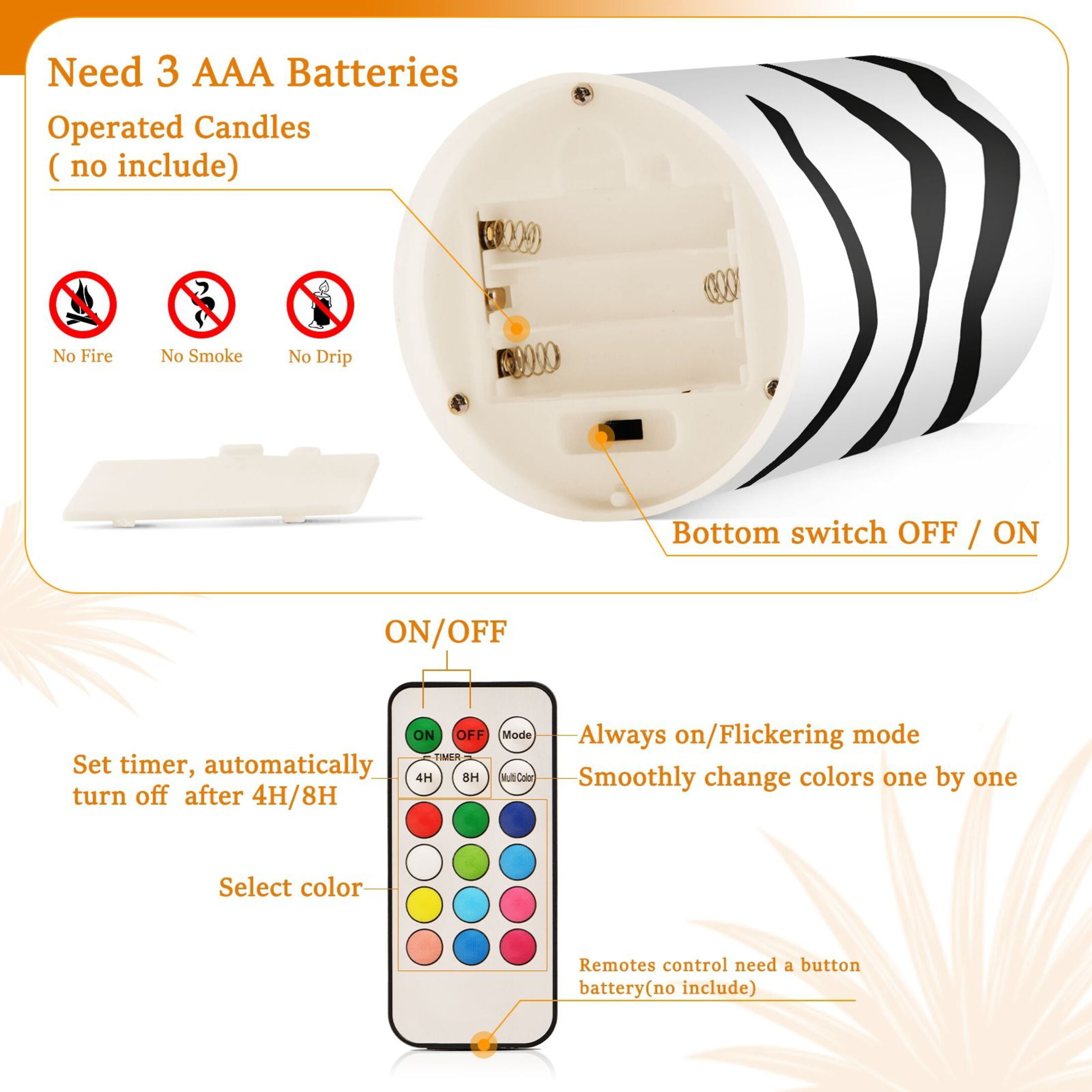Abstract Black and White Pattern Set of 2 Flameless LED Candles Remote and Timer Indoor Outdoor