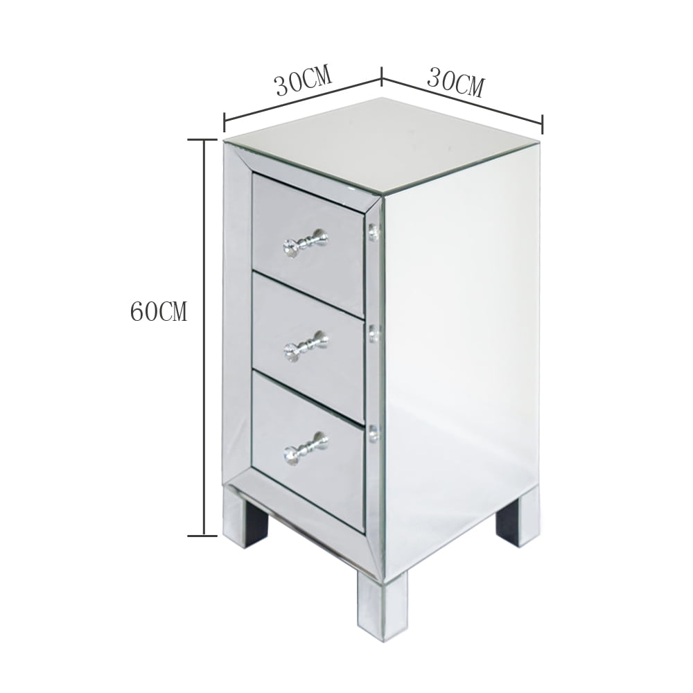 Kepooman Bedroom Nightstand, Mirrored Bedside Table with 3-Drawers Kepooman Bedroom Nightstand, Mirrored Bedside Table with 3-Drawers