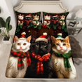 thumbnail image 2 of jejeloiu Xmas Kawaii Kitten Happy New Year Happy Christmas Queen Sheet Set,Luxury Teens Bedding,4-Piece, 2 of 7