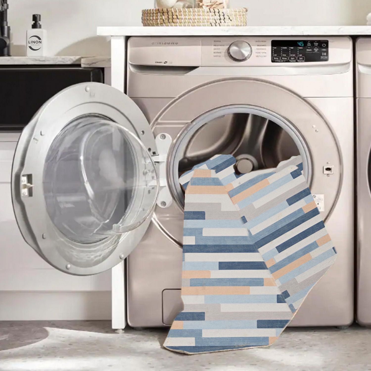 Tapis d'accent extérieur lavable Miami ivoire & bleu 3 pi x 5 pi