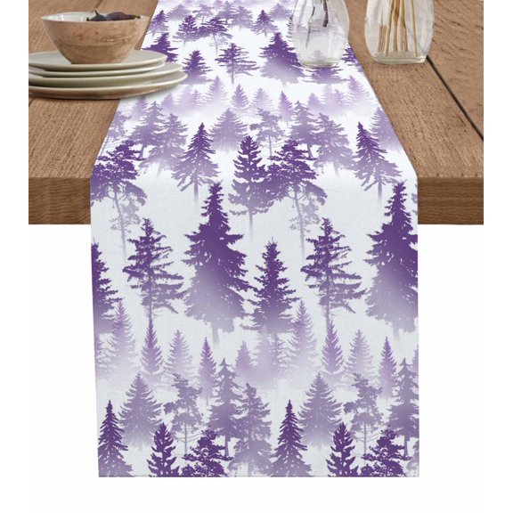 ERUNPONLY Purple Forest Table Runner - 60 Inch Long Contemporary Silhouette Abstract Art Cotton and Linen Blended Dress Scarves Farmhouse Table Runner for Kitchen Dining, Coffee Table, 13" x 60"