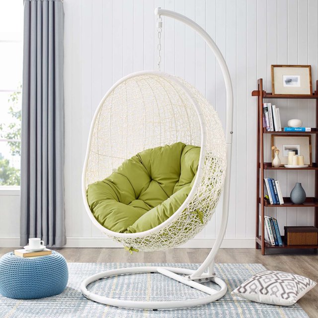 Modway Hide Outdoor Patio Swing Chair With Stand in White Peridot