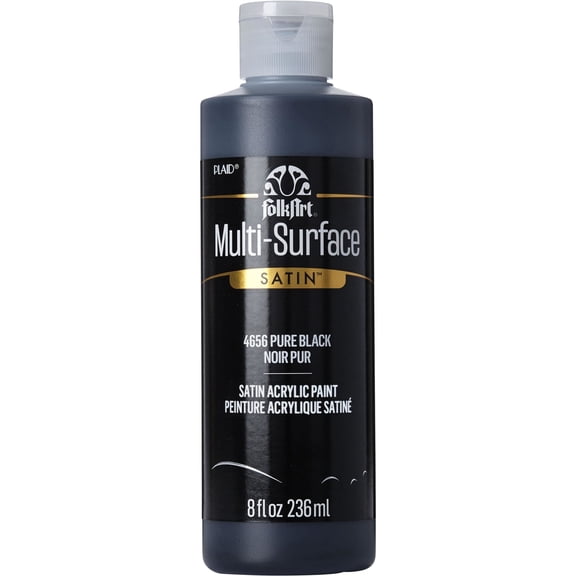 FolkArt Multi-Surface Acrylic Craft Paint, Satin Finish, Pure Black, 8 fl oz