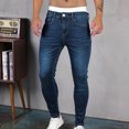 thumbnail image 2 of miqiqism Men's Regular Fit Straight Leg Jeans Pants Casual Drawstring Elastic Waist Solid Color Denim Pants Lightweight Carpenter Jean with Pockets,B04_Blue,Small, 2 of 6