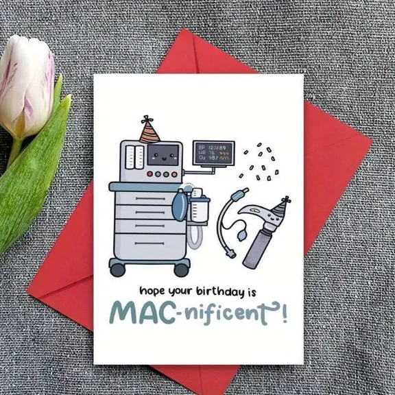 Funny Birthday Card for Healthcare Workers – "Hope Your Birthday is MAC-nificent!" – Perfect for Medical Staff Appreciation – Envelope Included, Blank Inside