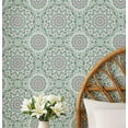 thumbnail image 1 of S4Sassy Self-Stick Decorative Boho Wallpaper, Mandala Pattern Wall Paper, Textured Vinyl Waterproof Contact Paper, Green, 25"X 360" Removable Renter Friendly Walls Covering For Bedroom, Dining Room, 1 of 8
