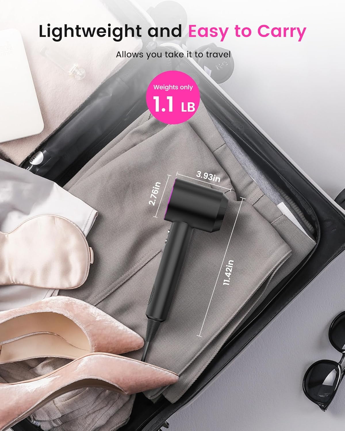 CJBZLCPCOO Hair Dryer, 130000RPM High Speed Professional 200M Negative Ionic Blow Dryer for Fast Drying, 3 Temps & 3 Speeds, Lightweight Portable Hairdryer for Travel, Suitable for All Hair Types
