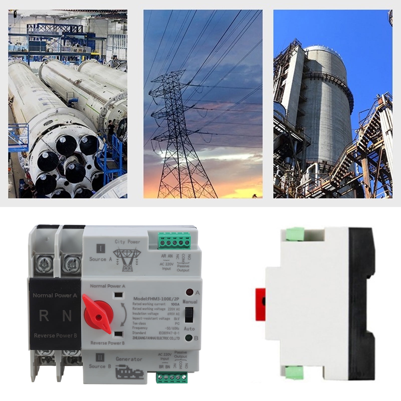 Electrical Selector Switches 2P 100A Automatic Transfer Switches Din Rails Mounted Double Power Switches for Emergencies Power