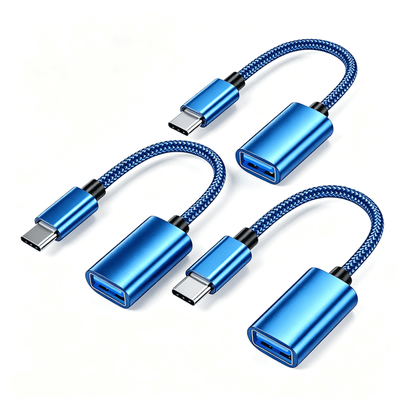 GJX Usb C to Usb 3.0 Adapter 3 Pack Usb C Male to Usb Female Otg Cable Thunderbolt3 to Usb Adapter Compatible Macbook Pro Air Iphone 16 Pro Max 16 Plus 16E 15 Galaxy S25/S24/S23 Blue
