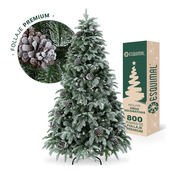 Árbol de Navidad Escarchado con Piñas Pino Navideño Frondoso Esquimal (Nevado, 1.80 m)