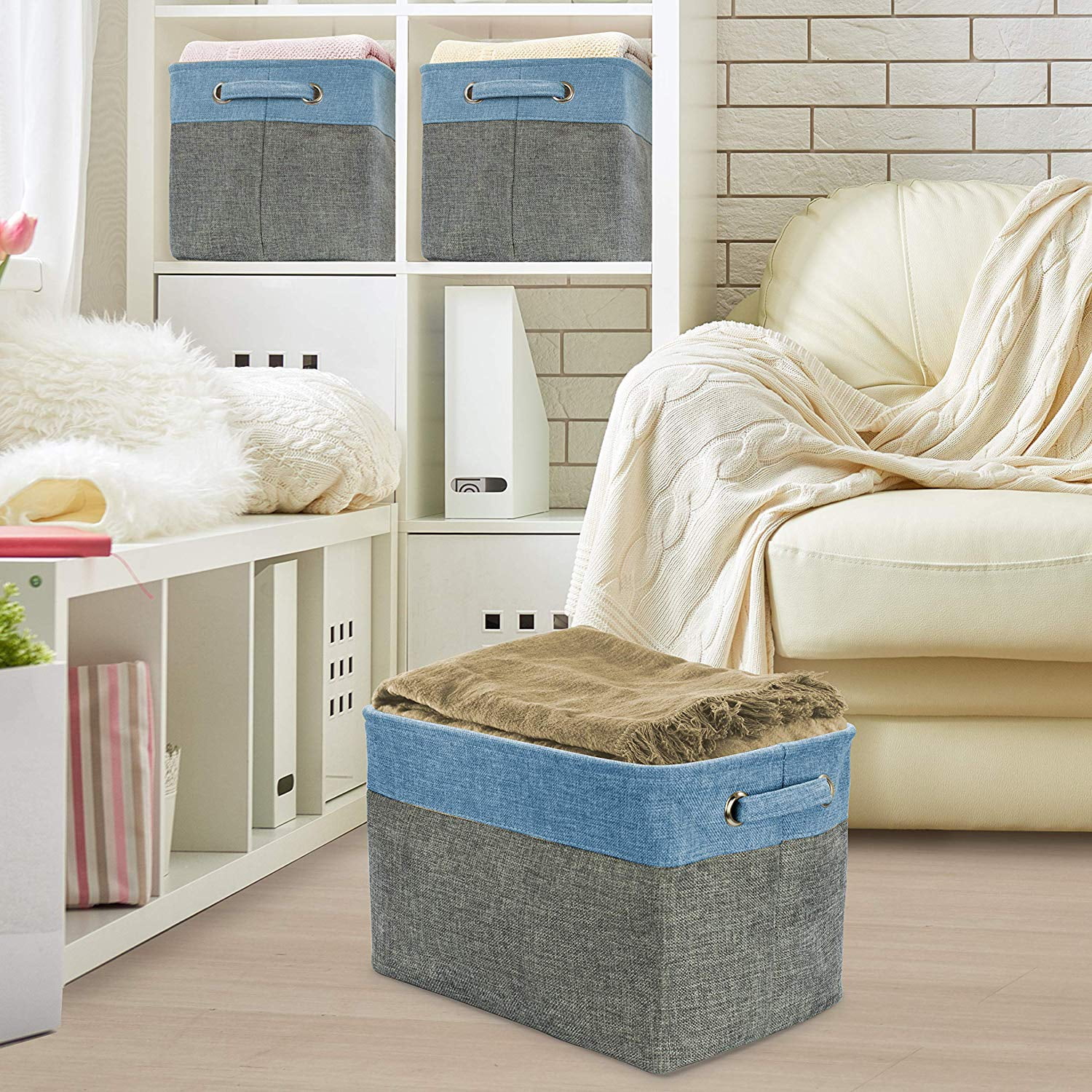 Sorbus Cubby Storage Organizer, 15-Inch Collapsible Bins with Dual Handles for Home and Office Shelves