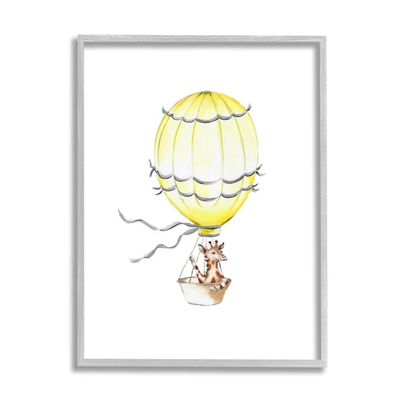 Stupell Industries Cute Cartoon Giraffe In Hot Air Balloon Zoo Animal Painting Graphic Art Gray Framed Art Print Wall Art, 16x20, by Studio Q