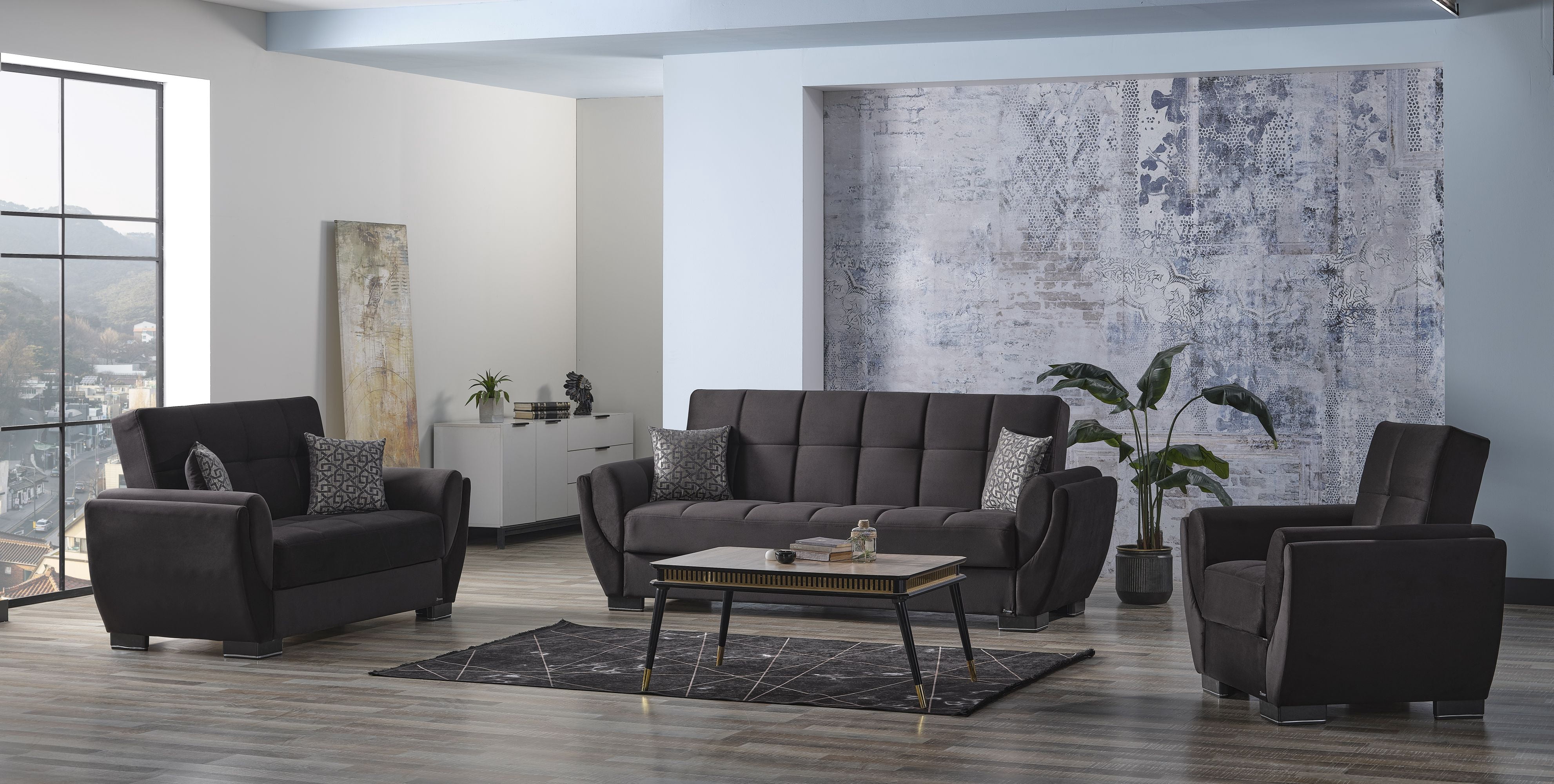 Ottomanson Convertible Accent Armchair with Hidden Storage & Rounded Arms, Firm Comfort Seating, Black