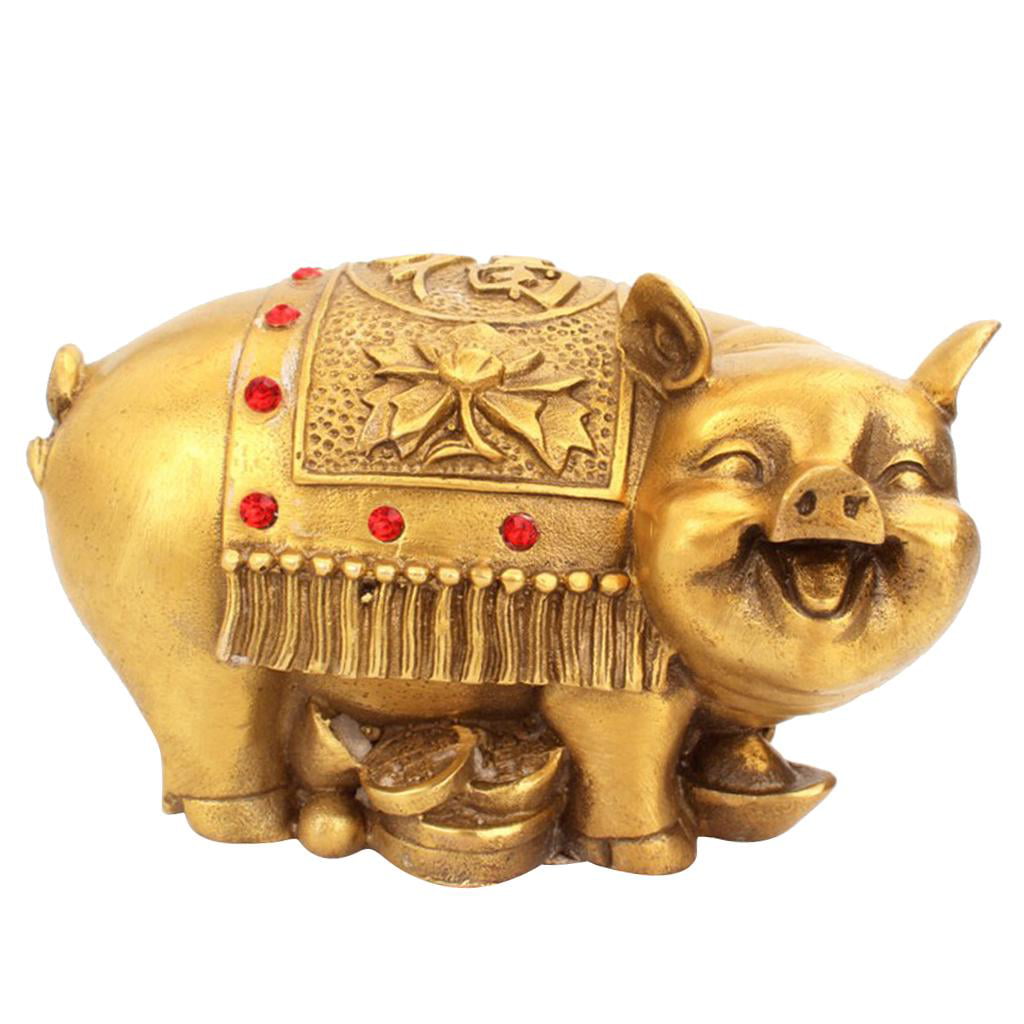 Chinese Zodiac Pig Year Golden Copper Collectible Figurines Decor Statue 