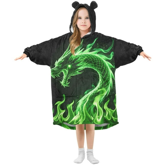 joogoo Wearable Blanket Hoodie Dragon Green for Flannel Sherpa Pocket 3-14 YR M