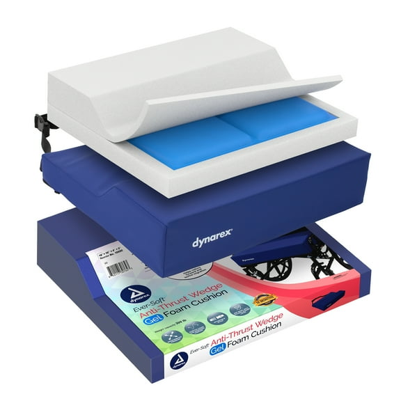 Dynarex Ever-Soft Anti-Thrust Wedge Gel-Foam Cushion, Corrective Wheelchair Cushion, 300 lb. Weight Capacity, Blue/Grey, 18” x 16” x 4” x 2”, 1 Cushion