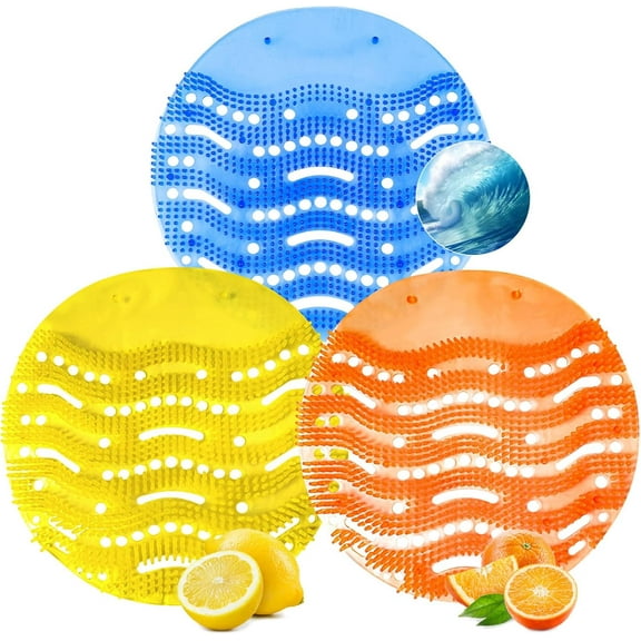 Urinal Screen Deodorizer, 12 Pack Urinal Cakes Bulk Scented Anti-Splash, Urinal Mats Deodorizer Fresh Pads – Ideal for Schools, Bathrooms, Restrooms, Office (Ocean Breeze/Lemon/Orange)