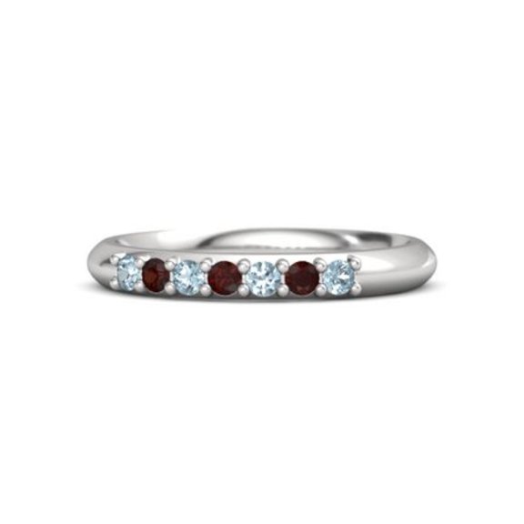 Blue Aquamarine & Garnet Half Eternity Dainity Band Ring 925 Sterling Silver Ring Thanksgiving Gift Valentine Gift Women Gift