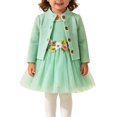 thumbnail image 6 of Toddler Girl 2 Piece Princess Outfit Long Sleeve Knit Cardigan Floral Waist Sleeveless Tulle Dress Fall Clothes Set for 3 Months To 3 Years Green, 6 of 6