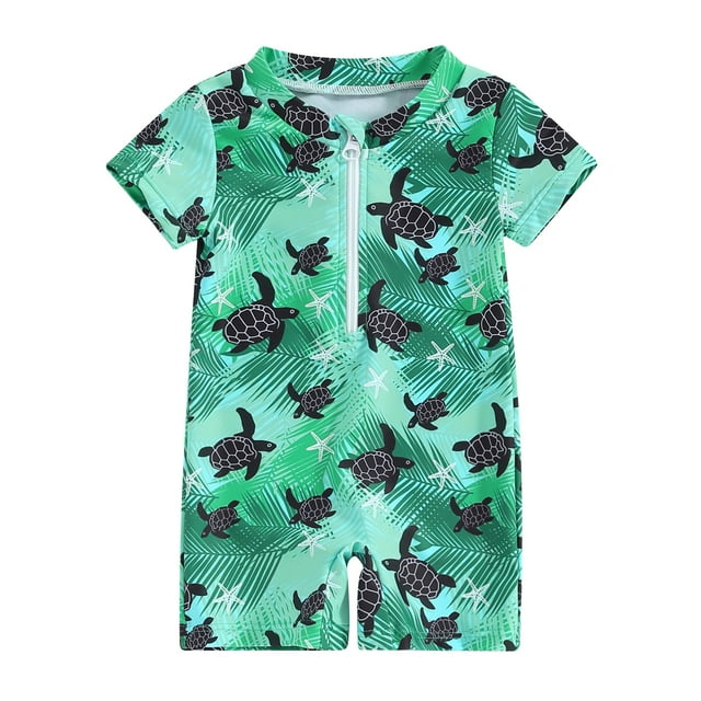 Gupgi Toddler Boys Rash Guard 3 6 12 Months 2 3 4 Years Kids Shark Swimsuit Rompers Zipper Short Sleeve Turtle Print Bathing Suit Baby One Piece Swimwear