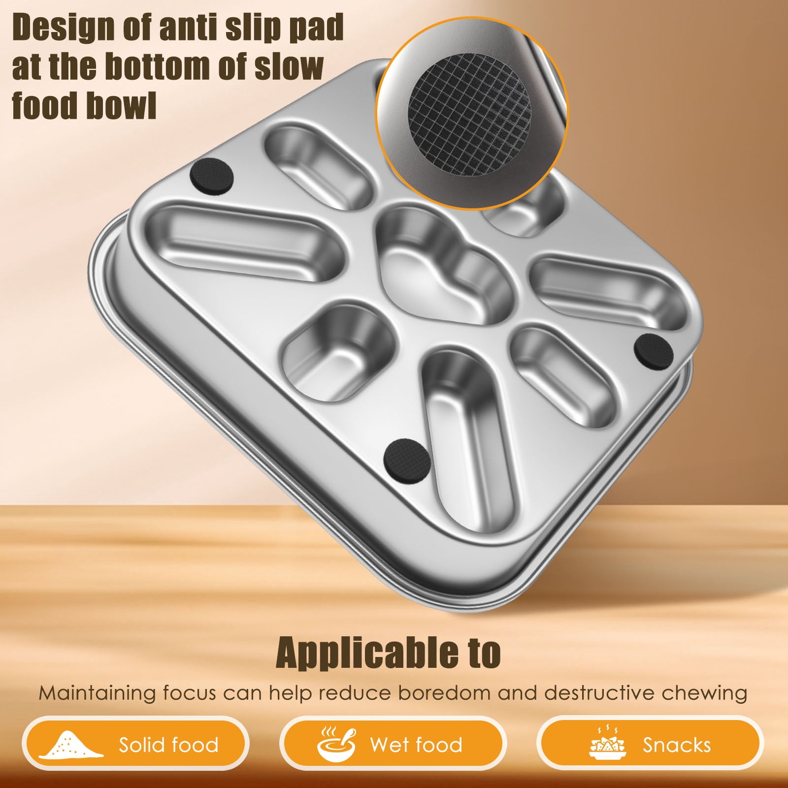 Stainless Steel Slow Feeder Dog Bowl Large and Medium Breed Non Slip Base Deep Ridges to Slow Eating Dishwasher Safe Chew Proof and Rustproof Silver