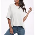 thumbnail image 6 of Pincandy Women's Casual Crewneck Short-sleeved Solid Color Loose Short Loose T-shirt Plus Size T Shirts Oversized Tees Summer Half Sleeve Crew Neck Tunic Tops,White,M, 6 of 7
