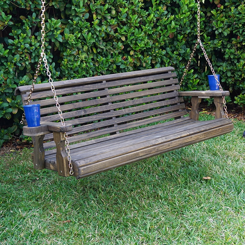 Amish Heavy Duty 800 Lb Roll Back Treated Porch Swing with Hanging