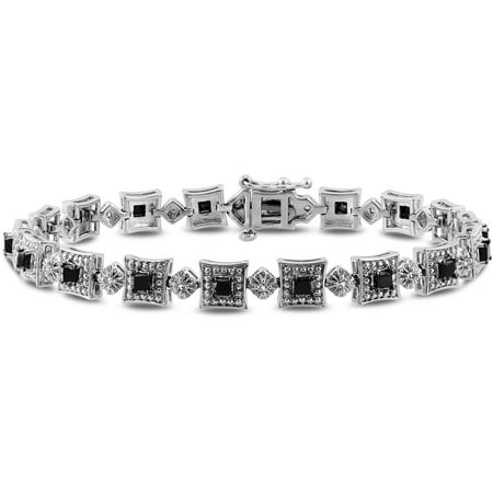 2 Carat T.W. Princess-Cut Black Diamond and Round-Cut White Diamond Sterling Silver Tennis Bracelet, 7