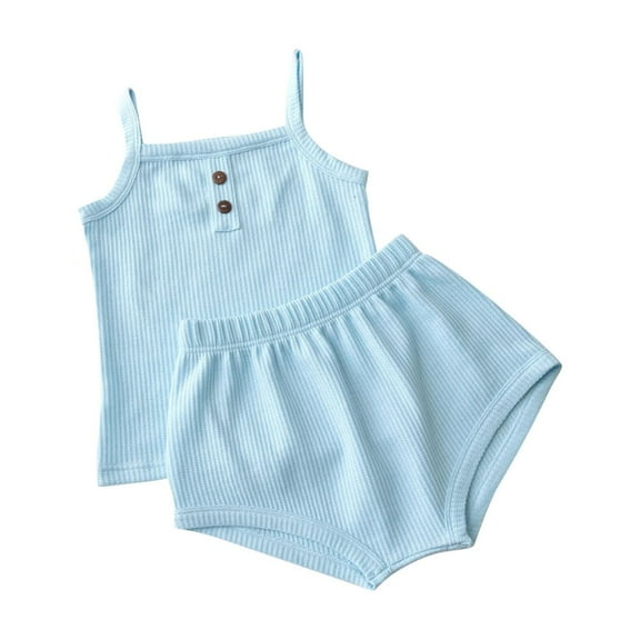 Gpaecead 2 Piece Girl's Outfits Camisole Knit Scoop Neck Tank Top and Drawstring Waist Shorts Set 1 Years Light Blue
