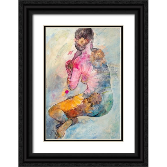 Hristova, Albena 11x14 Black Ornate Wood Framed with Double Matting Museum Art Print Titled - Floral Figures II