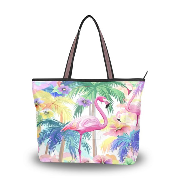 Women's Tote Handbag Cloth Handbag Large Tote Bag Shopping Bag Flamingos and Palm Trees