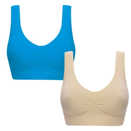 Amidoa Wire-Free Gym Bra for Women Plus Smoothing 2 Pcs Sports Bra Bralette for Women