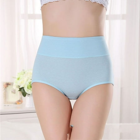 

Sexy High Waist Multicolor Plus Size Underpants Briefs Panties Pure Cotton LIGHT BLUE XL