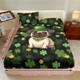 thumbnail image 2 of COEQINE Twin XL Sheets 3 Pieces Bedding Set, Comfort Wrinkle Free Fitted Sheet with 2 Pillowcases, Soft Winter Bottom Bedsheet Secure Fit for St Patricks Day Decor, Cute Pug Clover, 2 of 5