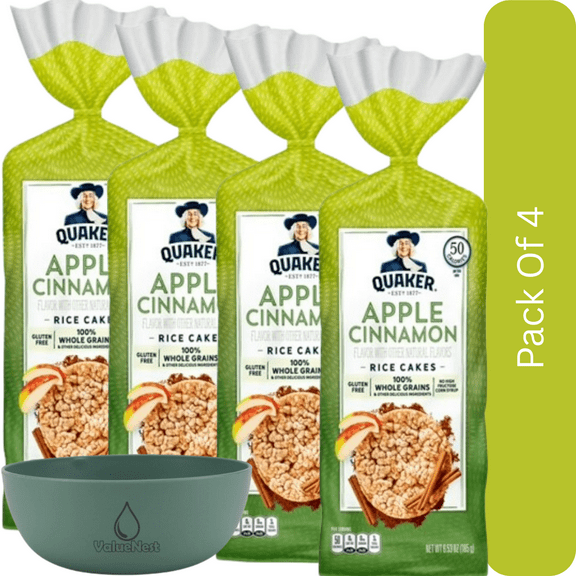 Quaker Rice Cakes, Apple Cinnamon, 6.53 Oz-4pk, With Olive Green Bowl By ValueNest