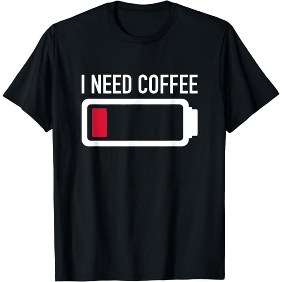 Funny Low Battery I Need Coffee Unisex Short Sleeve Graphic Tee