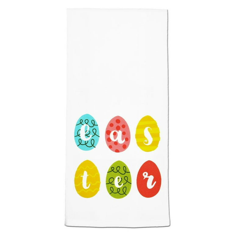 Cute Easter Kitchen Towels Set Eggs Bunny 15x25” White Cotton Flour Sack 4  Piece 