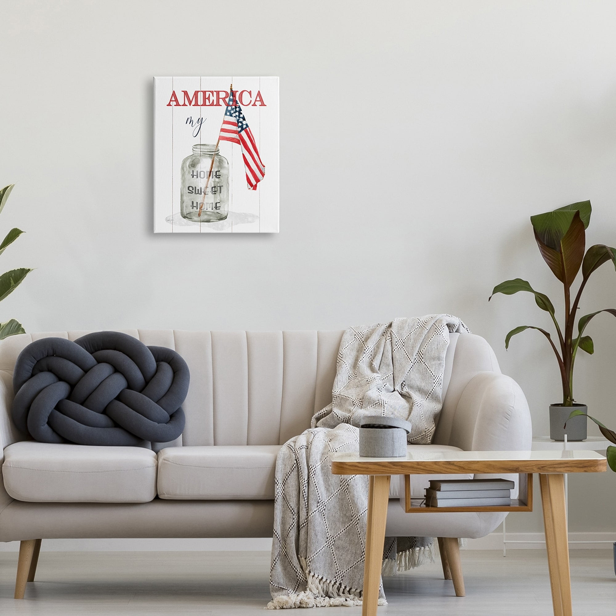 Stupell Industries America My Home Sweet Home Patriotic Country Flag Modern Painting Gallery-Wrapped Canvas Print Wall Art, 16 x 20, Design by Livi Finn