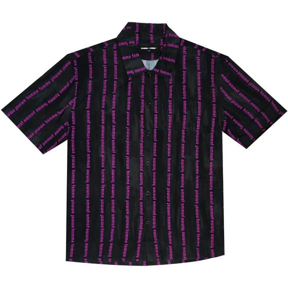 Homme   Femme Men's Striped Logo Button Down Shirt (Small, Black/Purple)