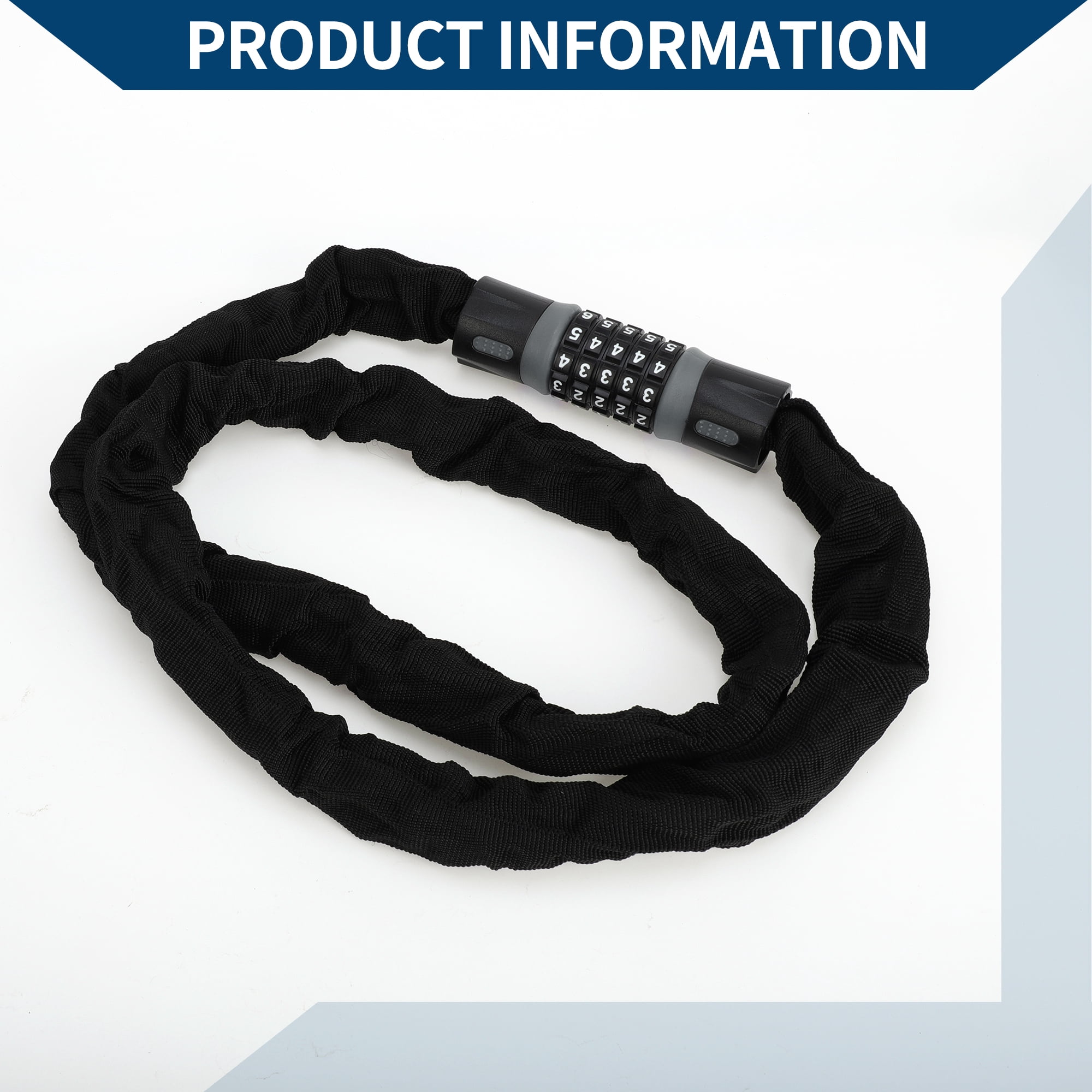Unique Bargains Bike Lock Security Chain Combination Lock Padlock Resettable 5 Digit Bike Lock 150cm Black Gray 1 Pc