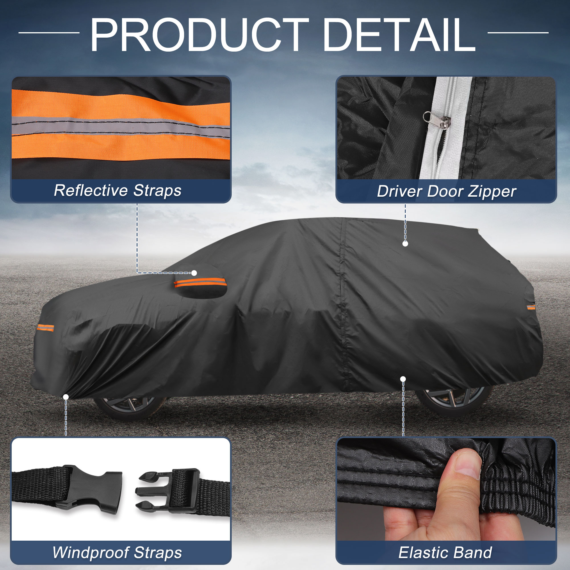 Unique Bargains Aluminum Film Outdoor Full Car Cover with Driver Door Zipper Black for Volvo XC90 196.85"x79.13"x59.06"