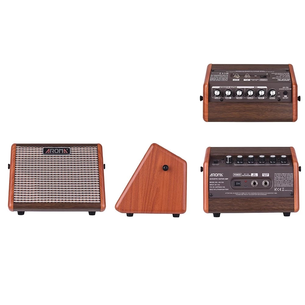 AG-15A 15W Portable Acoustic Guitar Amplifier with BT Speaker, Microphone Interface, and Built-in Rechargeable Battery