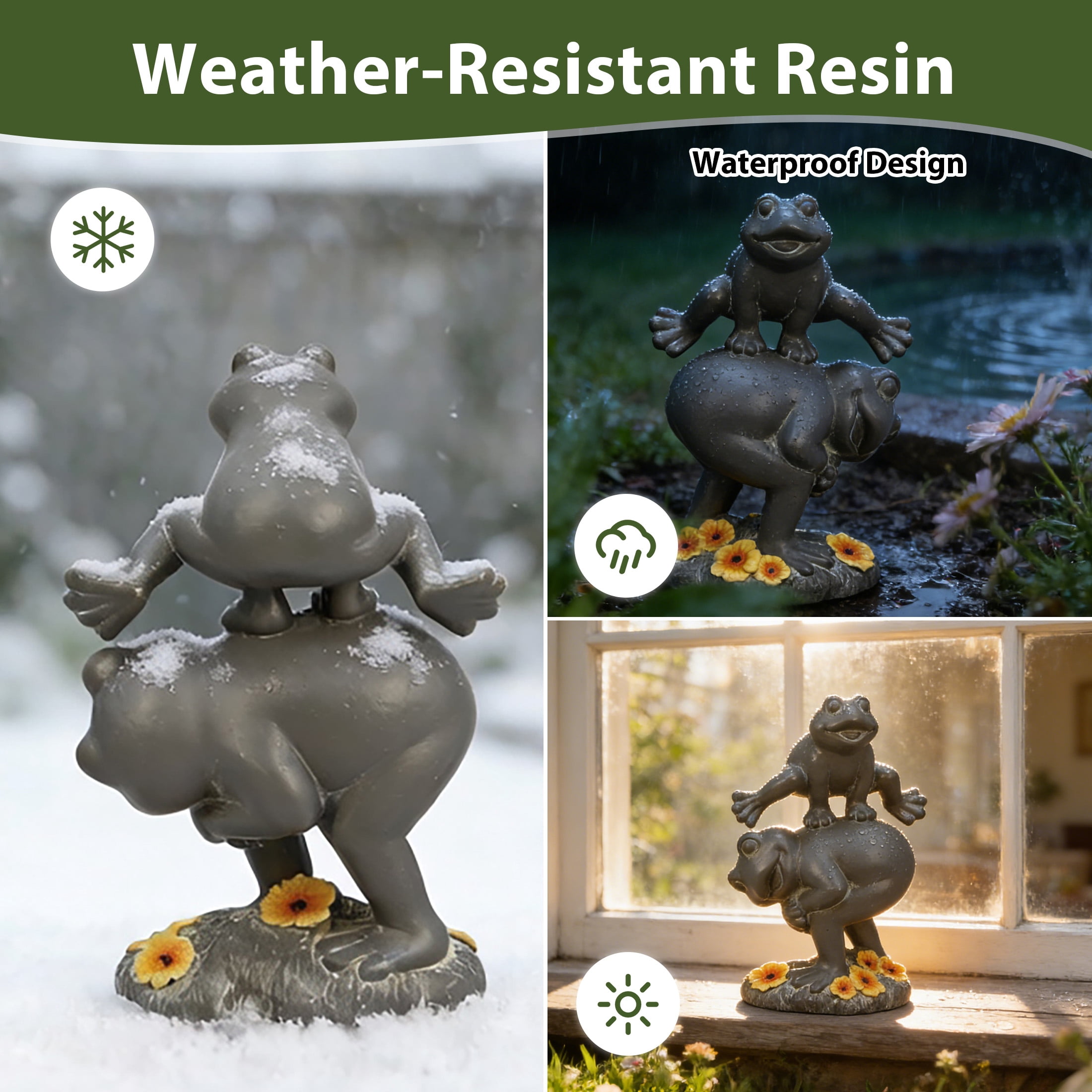 The Growing Ground Frog Garden Statue, Hand-Painted Jumping Frog Decor for Indoor & Outdoor Use, Yard, Lawn, Patio, Gray