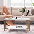thumbnail image 4 of Tcbosik Modern 2-Tiers Coffee Table with Sturdy Gold Metal Frame and White MDF Top for Living Room, 39.73"L x 20.08"W x 18.11"H, 4 of 10