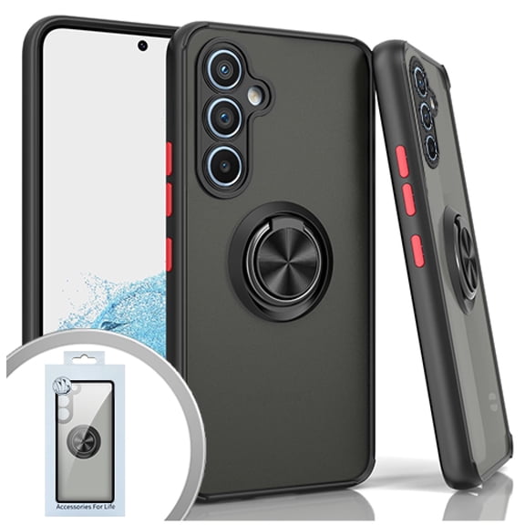 For Samsung Galaxy A54 5G S546VL A546U O-Ring Kickstand Cover Phone Case - Black